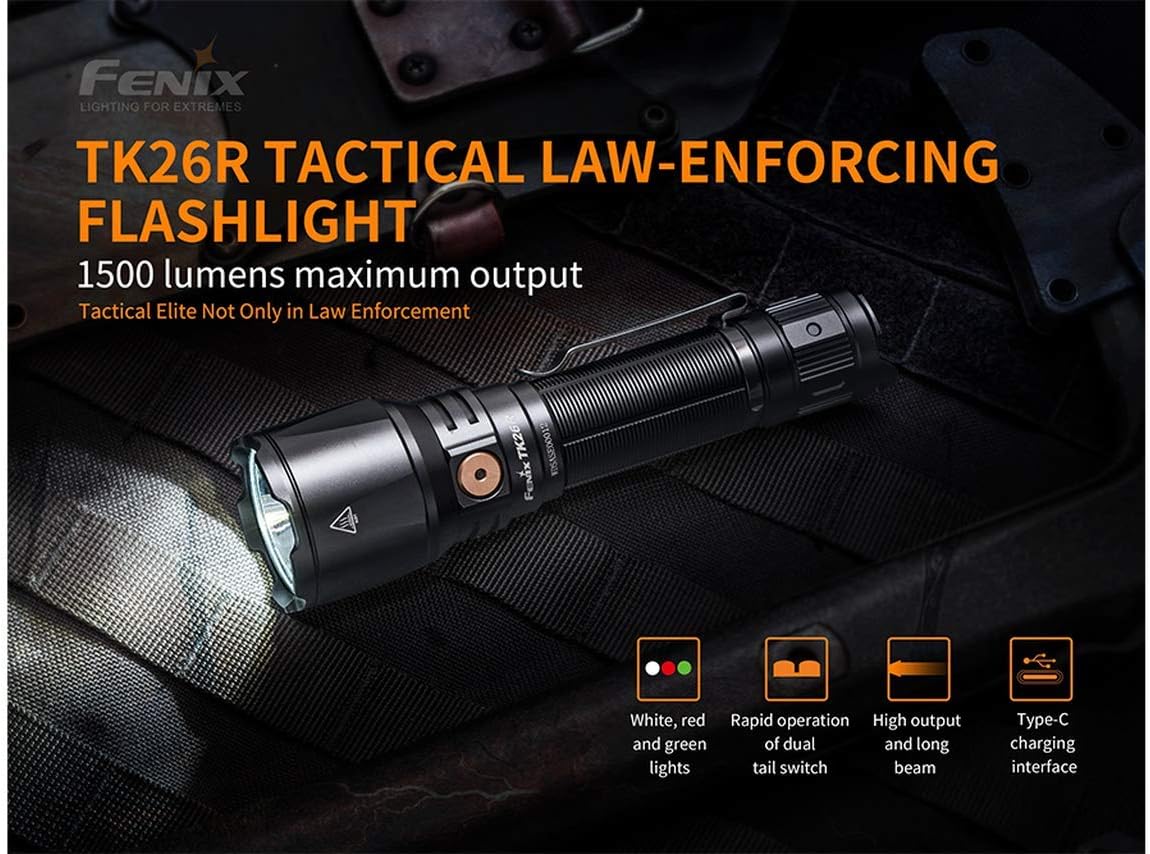 Fenix TK26R Tri-coloured 1500 lumen rechargeable tactical LED torch, Red, Green, White - Image 5
