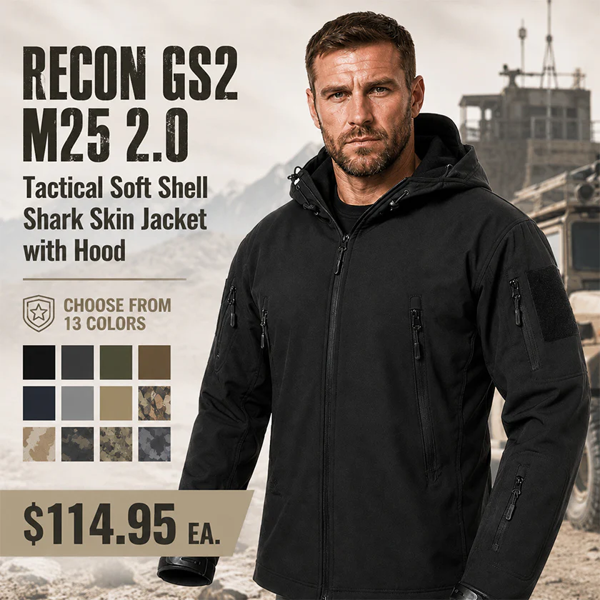 RECON GS2 M25 2.0 Tactical Soft Shell Shark Skin Jacket with Hood - Image 5