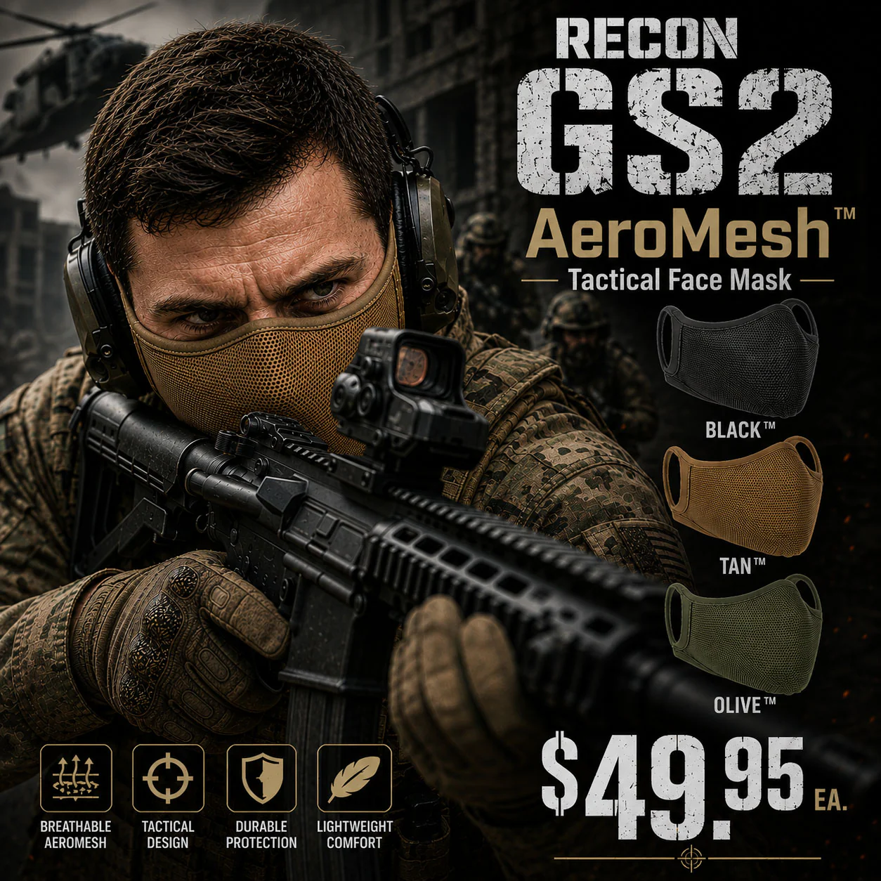 RECON GS2 AeroMesh Tactical Face Mask - Image 2