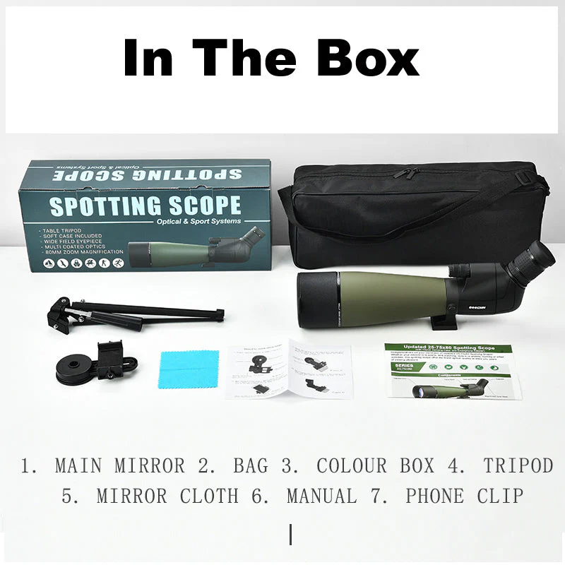 RECON GS2 High Definition BAK4 Powerful nitrogen Filled Waterproof 25-75x80 Spotting Scope with Tripod And Carry Bag - Image 11