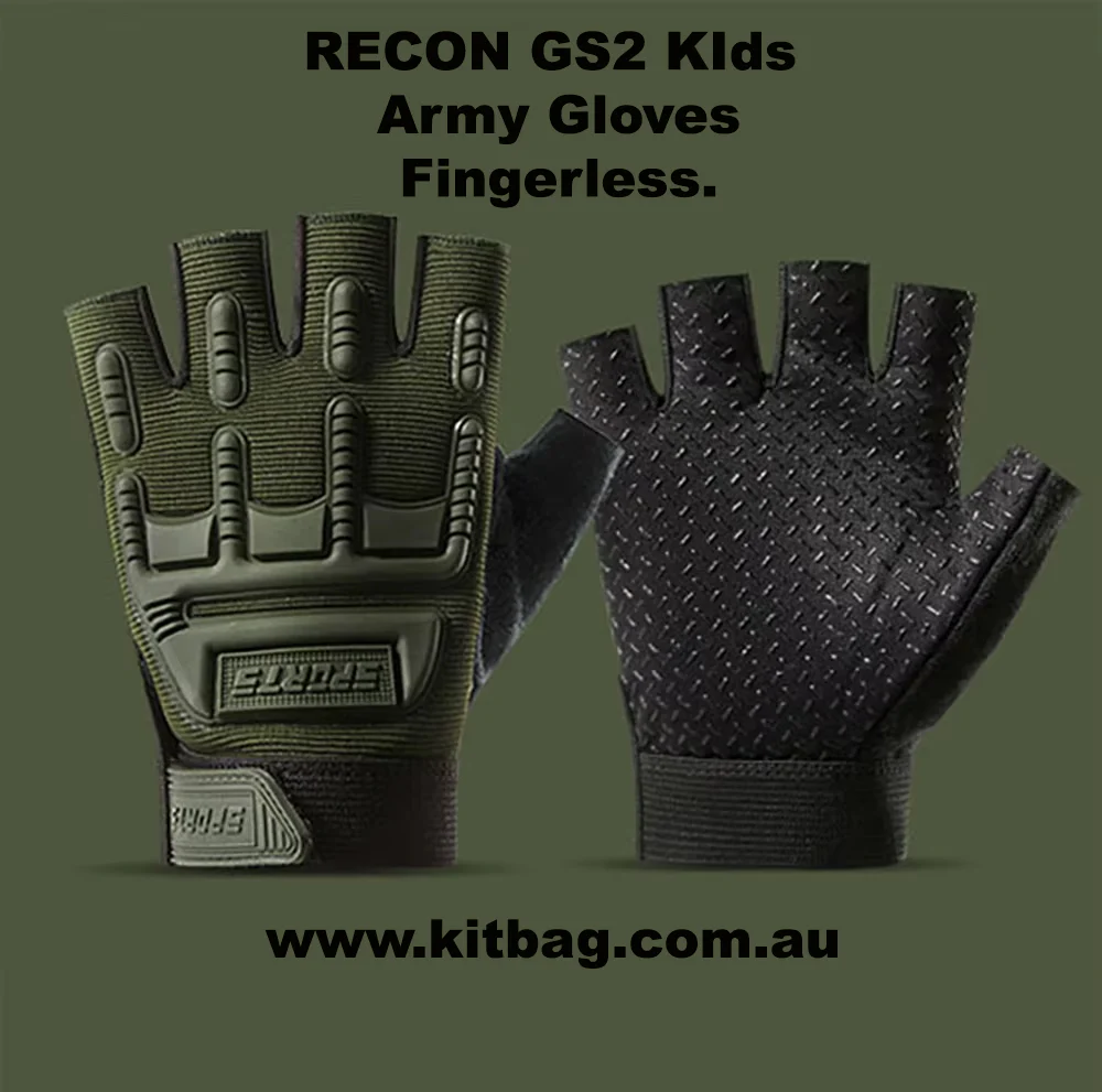 RECON GS2 Kids Tactical Fingerless Non slip Army Gloves "Wolverine" - Image 5