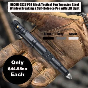 RECON GS2U P08 Black Tactical Pen Tungsten Steel Window Breaking & Self-Defence Pen with LED Light - Image 5