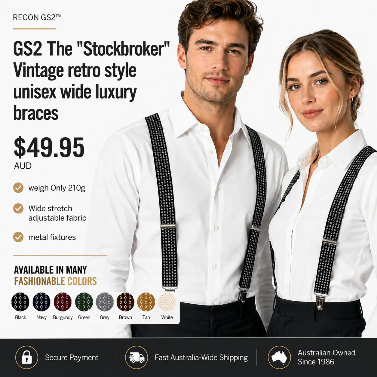 RECON GS2 The "Stockbroker" Vintage retro style unisex wide luxury braces - Image 5