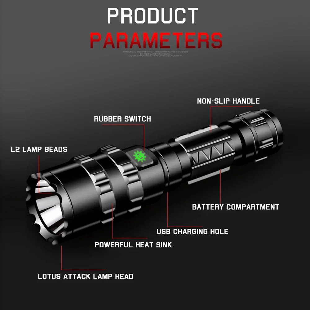 RECON GS2S Tactical Waterproof LED Hunting Rechargeable Flashlight set 1600 Lumens - Image 9