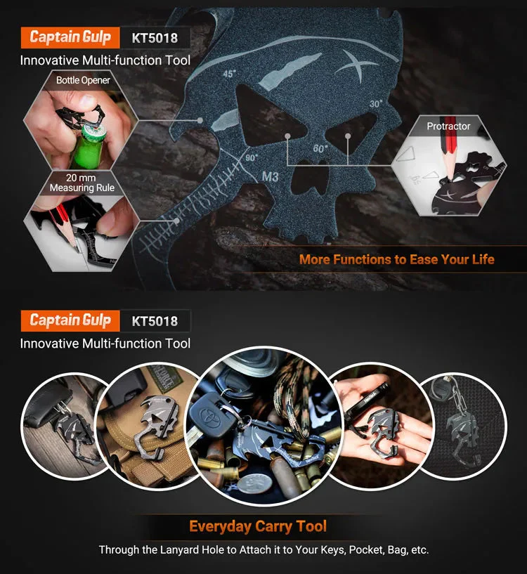 RECON GS2U NexTool Multi Function EDC Keychain Skull Captain Gulp Box Opener Credit Card Multi Tool - Image 10