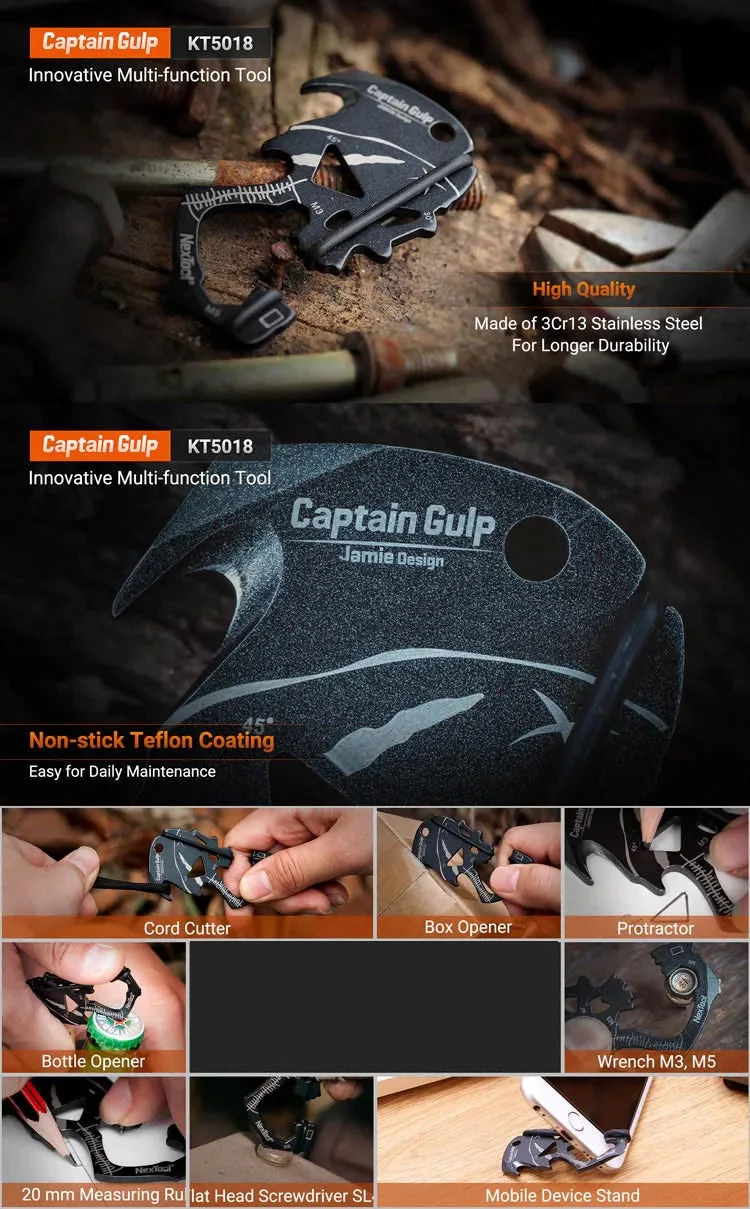 RECON GS2U NexTool Multi Function EDC Keychain Skull Captain Gulp Box Opener Credit Card Multi Tool - Image 8