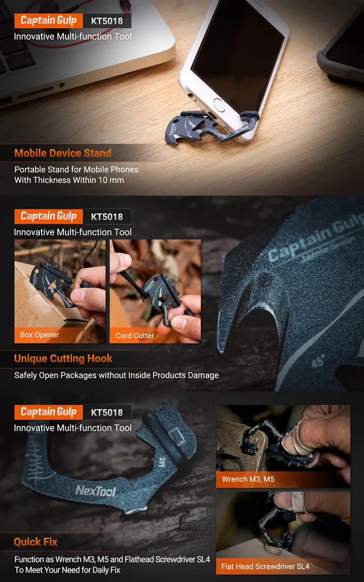RECON GS2U NexTool Multi Function EDC Keychain Skull Captain Gulp Box Opener Credit Card Multi Tool - Image 9