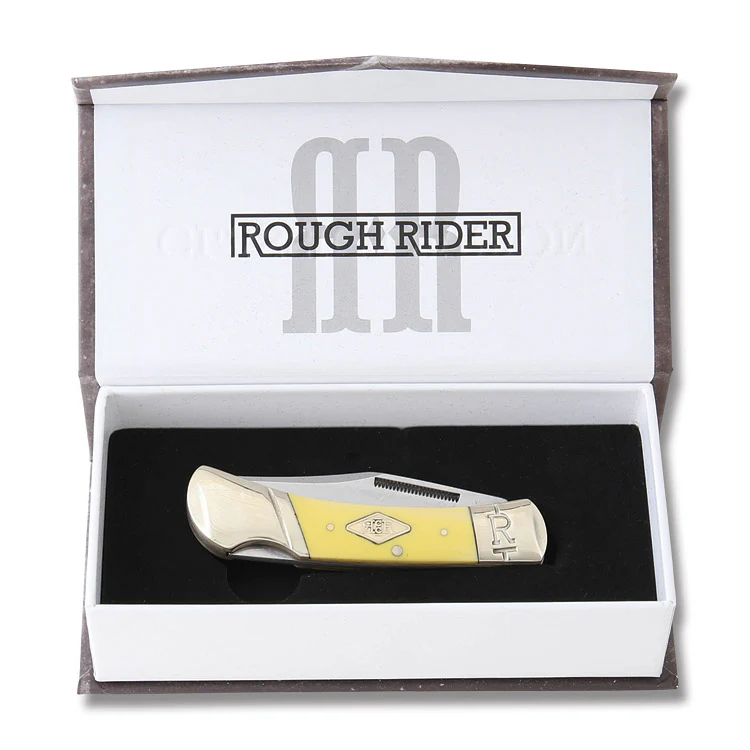 Rough Ryder RR1738 – Classic Carbon Series Folding Pocket Knife (classic yellow & Brass) - Image 2