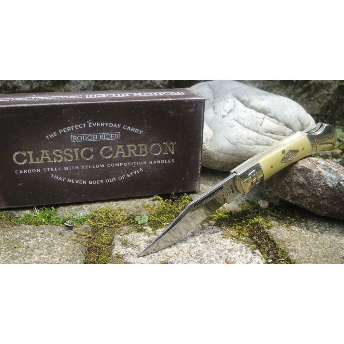 Rough Ryder RR1738 – Classic Carbon Series Folding Pocket Knife (classic yellow & Brass) - Image 3