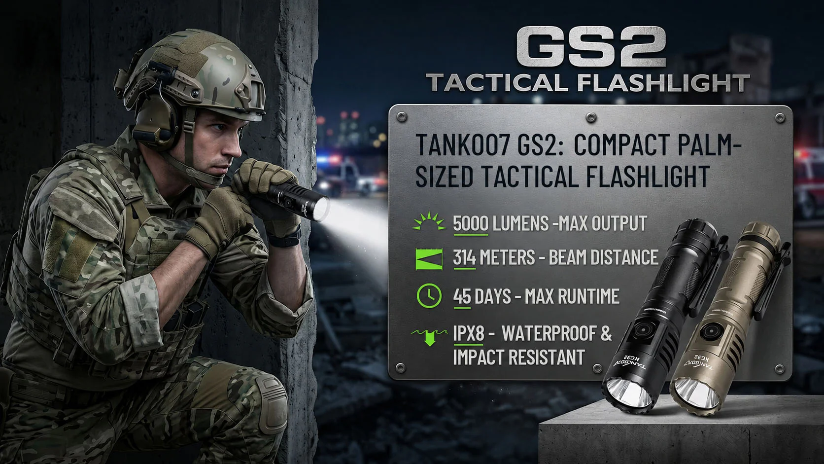 RECON GS2  TANK007 5000 Lumens Compact Tactical Rechargeable LED Flashlight - Image 6