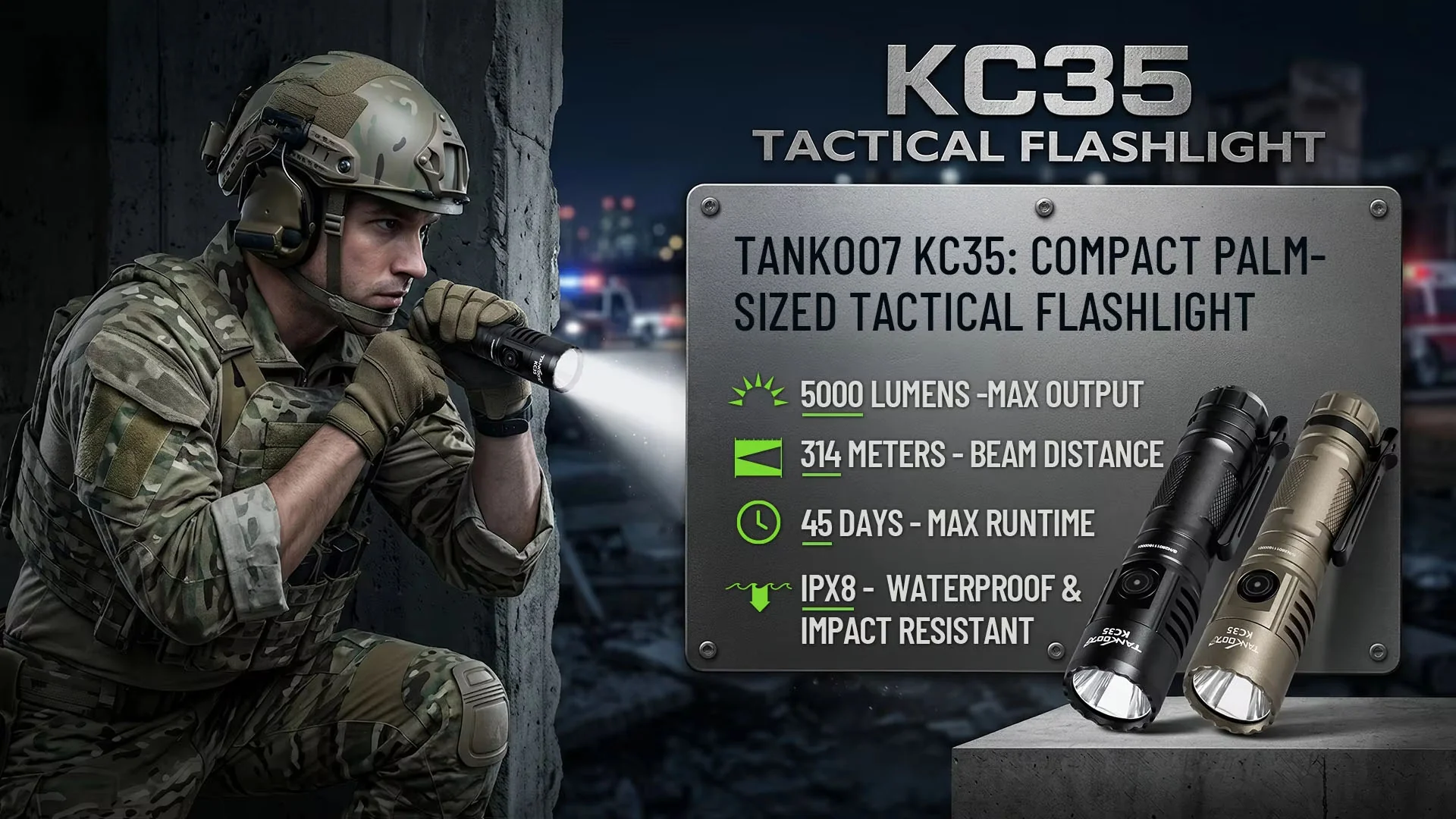 RECON GS2  TANK007 5000 Lumens Compact Tactical Rechargeable LED Flashlight - Image 7