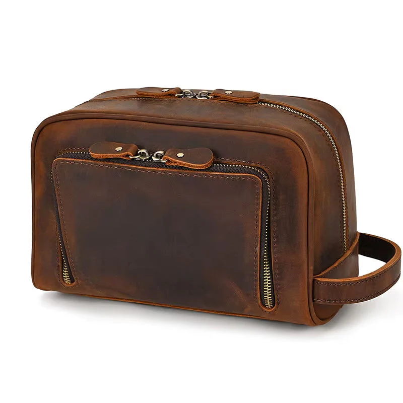 Vintage Retro 100% cow hide leather by crazy horse leather co Toiletries bag. - Image 2