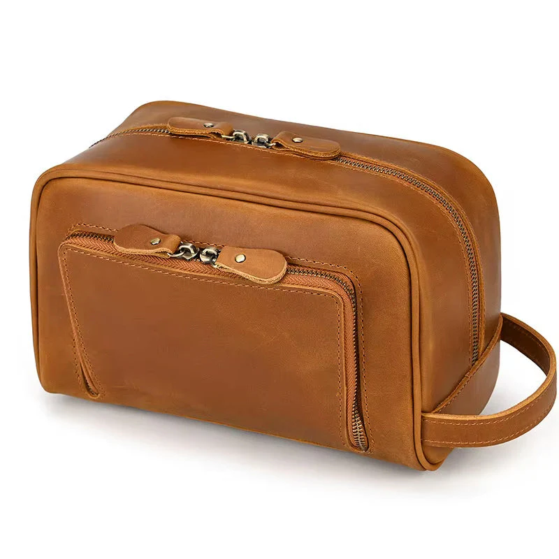 Vintage Retro 100% cow hide leather by crazy horse leather co Toiletries bag. - Image 3