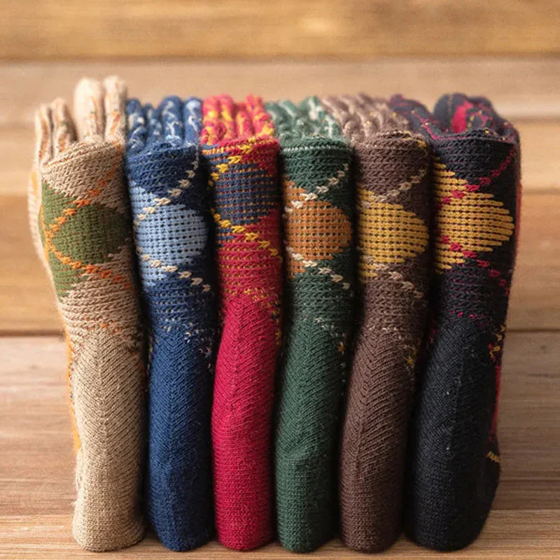 Vintage Retro Plaid Tartan style Cotton Rich Socks (6 Pack) Unisex - Image 3