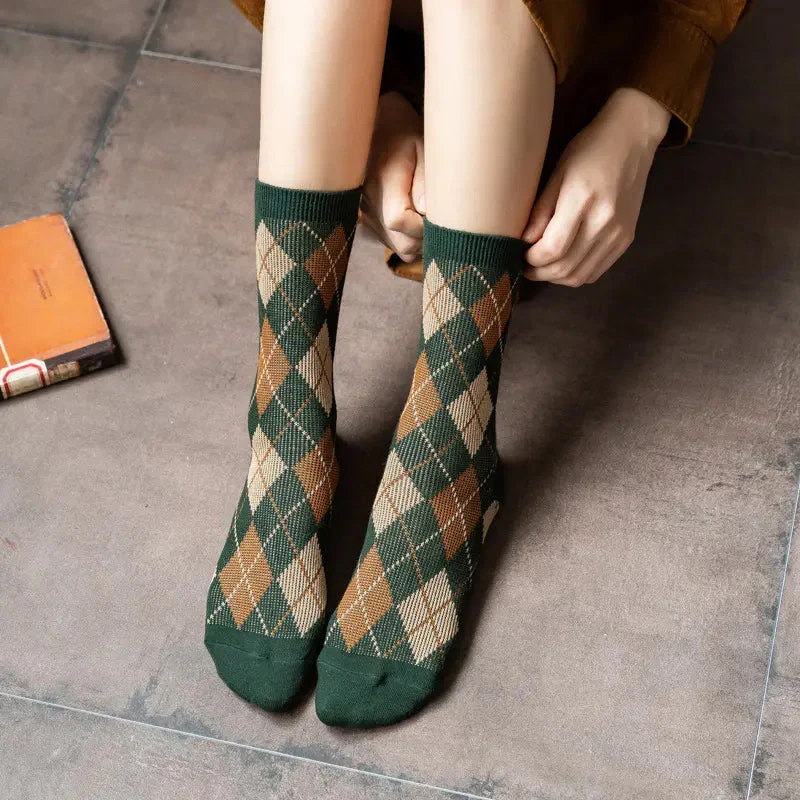 Vintage Retro Plaid Tartan style Cotton Rich Socks (6 Pack) Unisex - Image 4