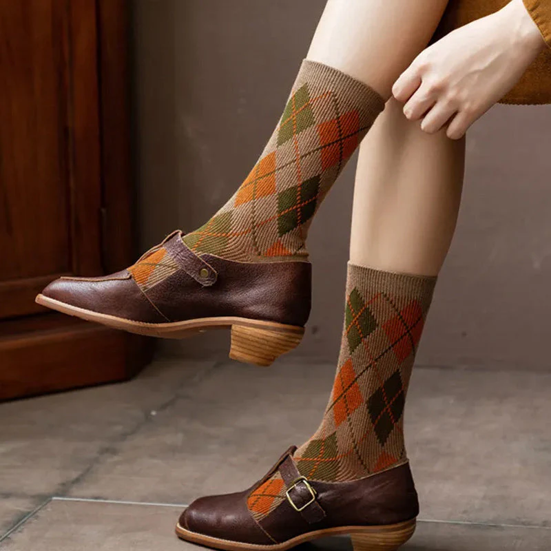 Vintage Retro Plaid Tartan style Cotton Rich Socks (6 Pack) Unisex - Image 5