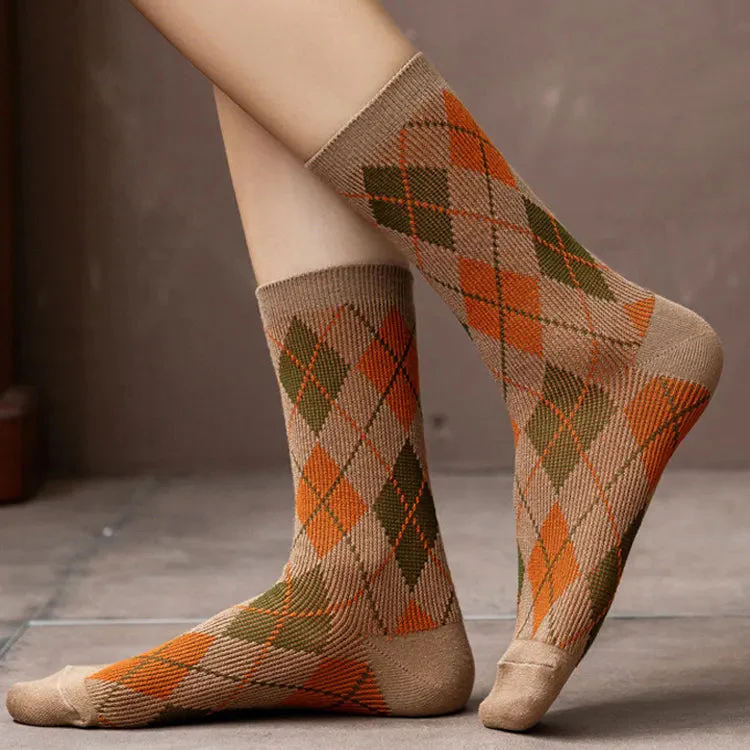 Vintage Retro Plaid Tartan style Cotton Rich Socks (6 Pack) Unisex - Image 6