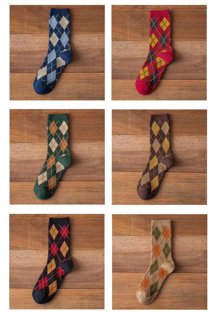 Vintage Retro Plaid Tartan style Cotton Rich Socks (6 Pack) Unisex - Image 7